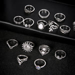 14Pcs Vintage Sunflower Moon Finger Midi Knuckle Rings Set Women Party Jewelry - ENSEIGNE DENIS