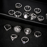 14Pcs Vintage Sunflower Moon Finger Midi Knuckle Rings Set Women Party Jewelry - ENSEIGNE DENIS