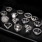 14Pcs Vintage Sunflower Moon Finger Midi Knuckle Rings Set Women Party Jewelry - ENSEIGNE DENIS