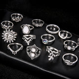 14Pcs Vintage Sunflower Moon Finger Midi Knuckle Rings Set Women Party Jewelry - ENSEIGNE DENIS