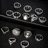 14Pcs Vintage Sunflower Moon Finger Midi Knuckle Rings Set Women Party Jewelry - ENSEIGNE DENIS