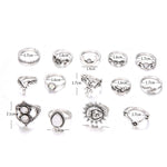 14Pcs Vintage Sunflower Moon Finger Midi Knuckle Rings Set Women Party Jewelry - ENSEIGNE DENIS