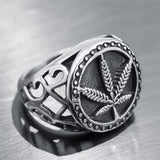 Punk Men Leaf Hollow Ring Stainless Steel Club Party Jewelry Birthday Gifts