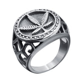Punk Men Leaf Hollow Ring Stainless Steel Club Party Jewelry Birthday Gifts