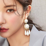 Vintage Women Faux Pearl Water Drop Pendant Ear Stud Earrings Banquet Jewelry - ENSEIGNE DENIS