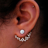 Hollow Lotus Single Row Inlaid Rhinestone Ear Jacket Stud Earrings Jewelry Gift