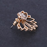 Hollow Lotus Single Row Inlaid Rhinestone Ear Jacket Stud Earrings Jewelry Gift