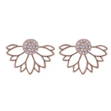 Hollow Lotus Single Row Inlaid Rhinestone Ear Jacket Stud Earrings Jewelry Gift