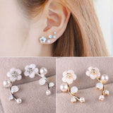Elegant Women Flower Faux Pearl Inlaid Ear Climbers Crawler Earrings Jewelry
