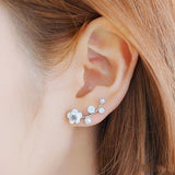 Elegant Women Flower Faux Pearl Inlaid Ear Climbers Crawler Earrings Jewelry