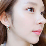 Elegant Women Flower Faux Pearl Inlaid Ear Climbers Crawler Earrings Jewelry