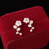 Elegant Women Flower Faux Pearl Inlaid Ear Climbers Crawler Earrings Jewelry