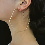 Fashion Women Large Hexagon Pendant Statement Stud Earrings Party Jewelry Gift