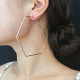 Fashion Women Large Hexagon Pendant Statement Stud Earrings Party Jewelry Gift