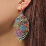 Ethnic Hollow Colorful Leaf Pendant Drop Women Statement Hook Earrings Jewelry