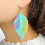 Ethnic Hollow Colorful Leaf Pendant Drop Women Statement Hook Earrings Jewelry