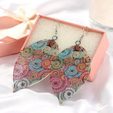 Ethnic Hollow Colorful Leaf Pendant Drop Women Statement Hook Earrings Jewelry