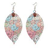 Ethnic Hollow Colorful Leaf Pendant Drop Women Statement Hook Earrings Jewelry
