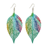 Ethnic Hollow Colorful Leaf Pendant Drop Women Statement Hook Earrings Jewelry