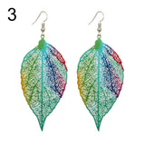 Ethnic Hollow Colorful Leaf Pendant Drop Women Statement Hook Earrings Jewelry