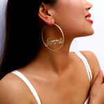 Women Geometric Femme Baby Letter Hollow Hoop Circle Earring Statement Jewelry