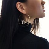 Women Geometric Femme Baby Letter Hollow Hoop Circle Earring Statement Jewelry