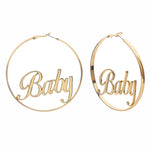 Women Geometric Femme Baby Letter Hollow Hoop Circle Earring Statement Jewelry