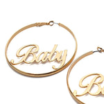 Women Geometric Femme Baby Letter Hollow Hoop Circle Earring Statement Jewelry