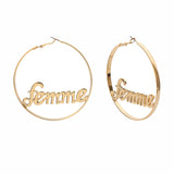 Women Geometric Femme Baby Letter Hollow Hoop Circle Earring Statement Jewelry