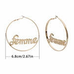 Women Geometric Femme Baby Letter Hollow Hoop Circle Earring Statement Jewelry