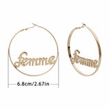 Women Geometric Femme Baby Letter Hollow Hoop Circle Earring Statement Jewelry