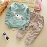 Lovely Elephant Pattern Children Boys Long Sleeve Hoodie Top Pants Outfit Set