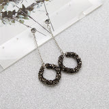 Fashion Black Rhinestones Circle Tassel Long Drop Earrings Women Jewelry Gift