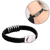 Braided Faux Leather Wristband Titanium Steel Men Bracelet Punk Bangle Jewelry