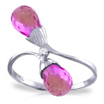 2.52 Carat 14K Solid White Gold Ring Diamond Briolette Pink Topaz