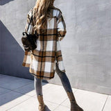 Pink Stripe Plaid Long Lapel Single-breasted Loose Maxi Shirt