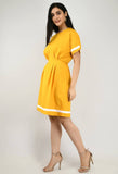 Modern Yellow Crepe A- Line Dress For Women