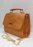 Women's Regular Size Solid Tan Artificial Leather Handheld Bag