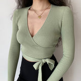 European And American Style Sexy Cross V-neck Tie Sweater