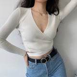 European And American Style Sexy Cross V-neck Tie Sweater