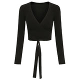European And American Style Sexy Cross V-neck Tie Sweater