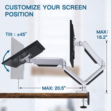 Dual Monitor Mount Stand - Height Adjustable Gas Spring Monitor Desk