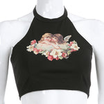 Angel Print Halter Halter Short Slim Fit Navel Cocktail