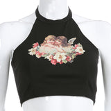 Angel Print Halter Halter Short Slim Fit Navel Cocktail