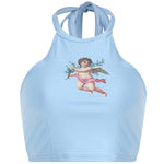 Angel Print Halter Halter Short Slim Fit Navel Cocktail