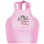 Angel Print Halter Halter Short Slim Fit Navel Cocktail