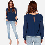 Women Lady Sexy Loose Long Sleeved Chiffon Casual Blouse Shirt Summer Top