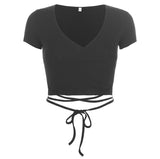 Cross Strap Sexy V-neck Slim Slimming T-shirt