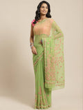 Women's Multicoloured Poly Georgette Printed Saree with Blouse piece