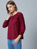 Women's Regular Length Maroon Rayon Round Neck Tees